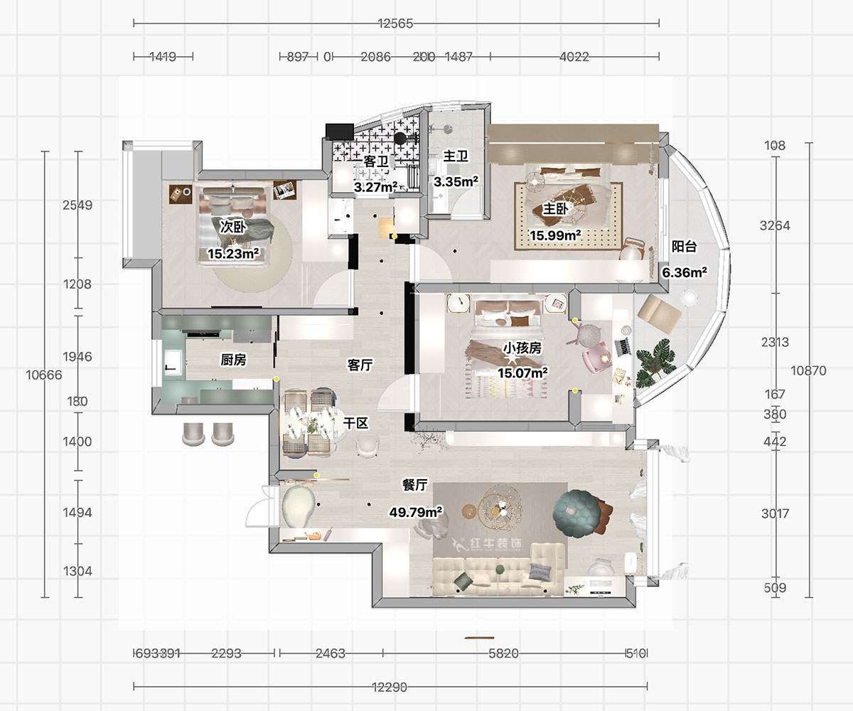 顾娟｜翠岛花城荷田苑6-101-135㎡-现代简约风格｜3室2厅2卫｜旧房装修｜定制家｜全包19万｜00_03平面彩图